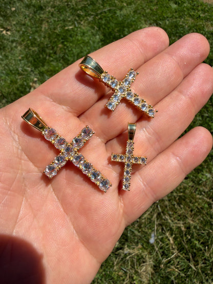 14k Gold Over 925 Silver Cross Iced Pendant Upside Down Set Reverse MOISSANITE