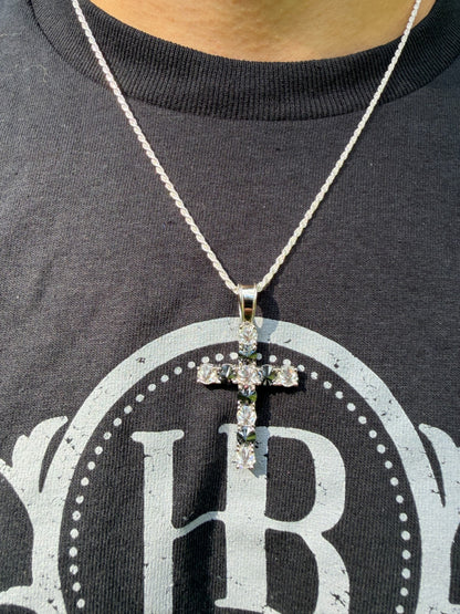 MOISSANITE Black & White Upside Down Set Cross Pendant - 14k Yellow Gold Vermeil Or 925 Silver - Medium 2"