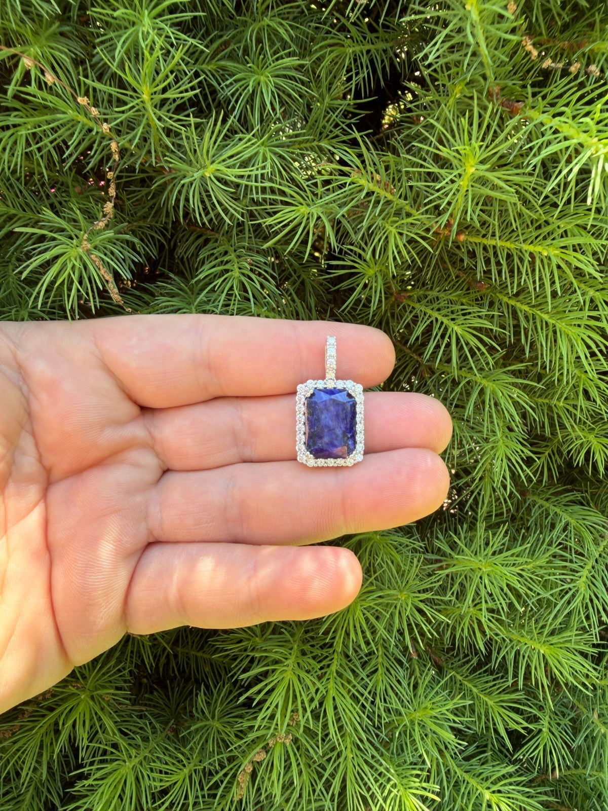 MOISSANITE Royalty Midnight Ocean Pendant - 925 Silver - Genuine Blue Sapphire Stone