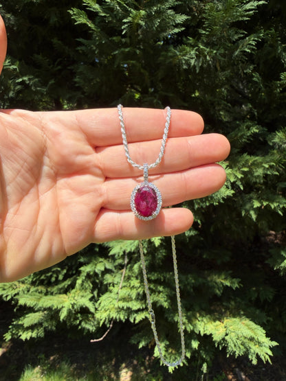 MOISSANITE Royalty Red Ruby Pendant - 925 Silver - Oval Genuine Red Ruby Stone