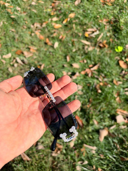 MOISSANITE Cluster Custom Iced Out Sunglasses - 925 Silver Buffs - Black