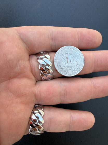 Classic 11.5mm Prong Miami Cuban Eternity Band Ring - 925 Silver - Plain