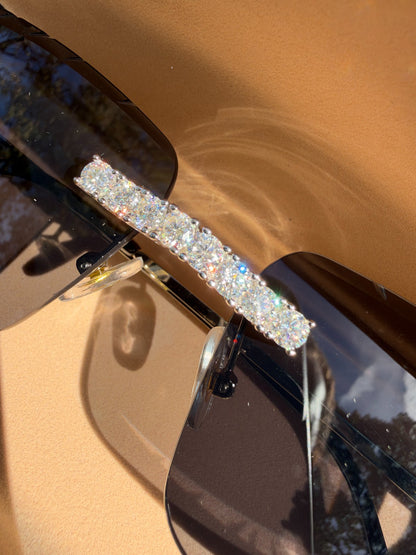 MOISSANITE Big Stone 15ct Iced Out Sunglasses - 925 Silver Buffs - Black