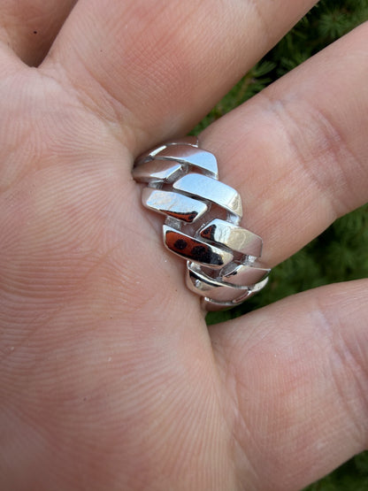 Classic 11.5mm Prong Miami Cuban Eternity Band Ring - 925 Silver - Plain