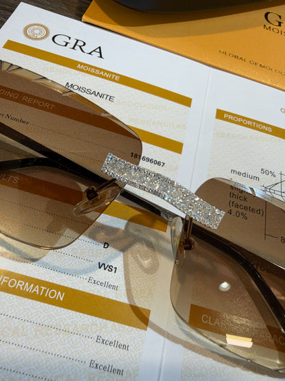 MOISSANITE Baguette Custom Iced Out Sunglasses - 925 Silver Buffs - Light Brown