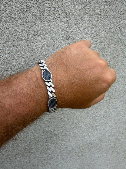 Mens Miami Cuban Link Bracelet W. Iced Out Black CZ Stones - 925 Silver - 8.5" - 12mm
