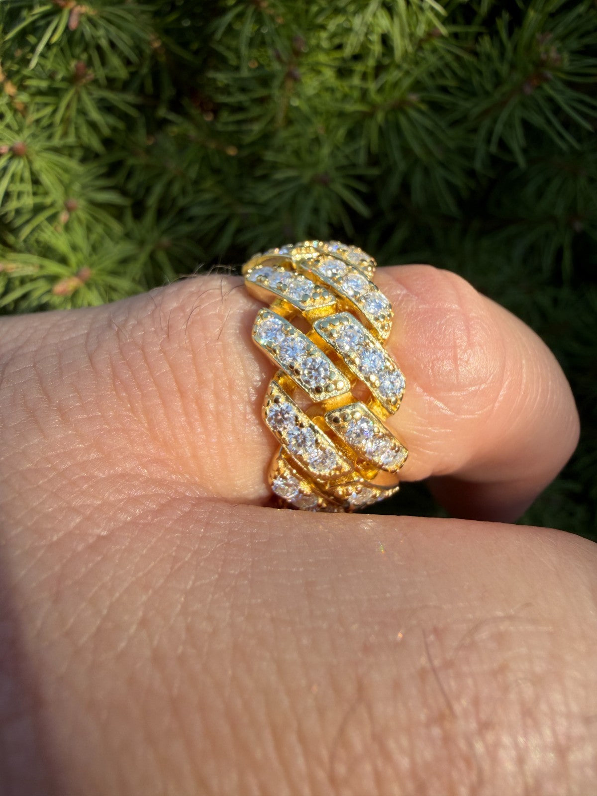 MOISSANITE 11.5mm Iced Out Prong Cuban Eternity Band Ring - 14k Gold Vermeil 925 Silver