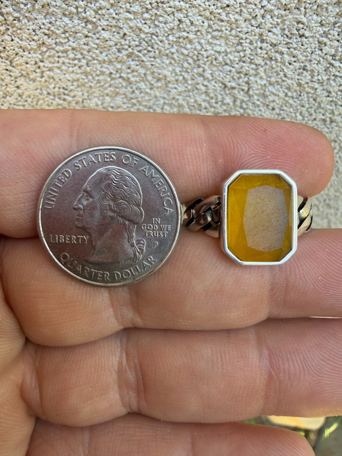Havana Cuban Ring - 925 Silver - Genuine Yellow Sapphire Stone