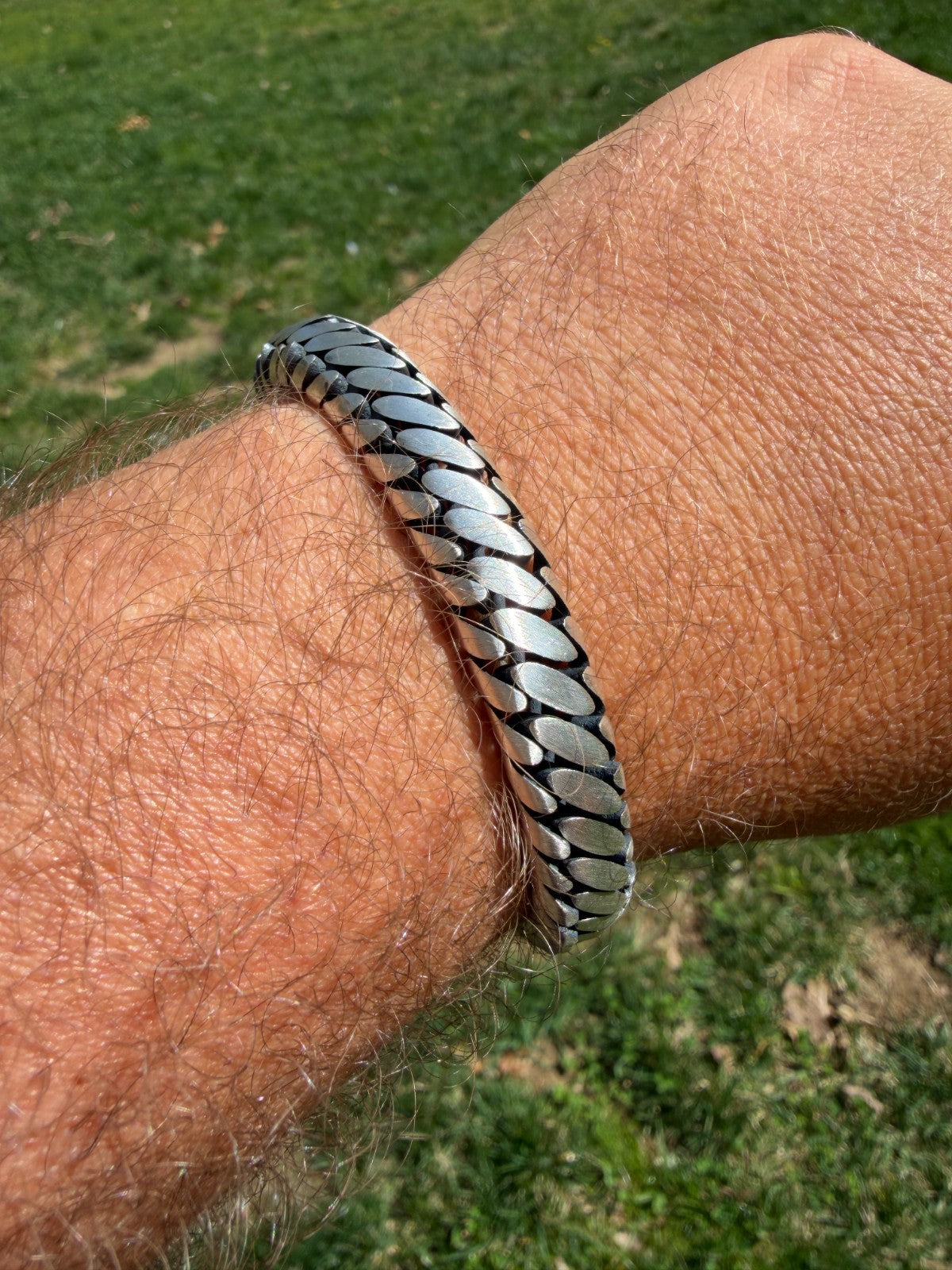 Custom 3 Link Miami Cuban Python Bracelet - Oxidized 925 Sterling Silver - 7"-9" - 12mm