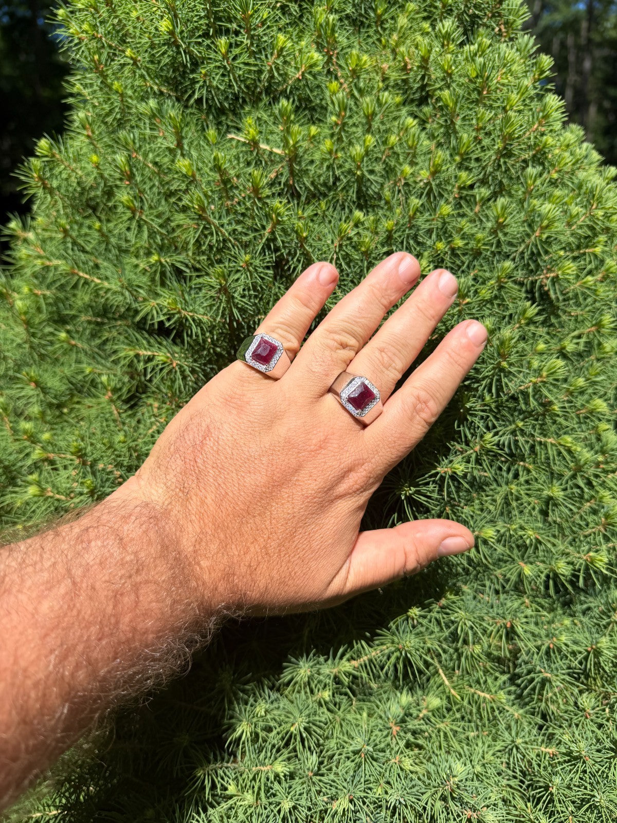 MOISSANITE Cardinal Crown Ring - 925 Silver - Genuine Red Ruby Stone