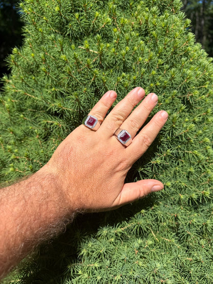 MOISSANITE Cardinal Crown Ring - 925 Silver - Genuine Red Ruby Stone