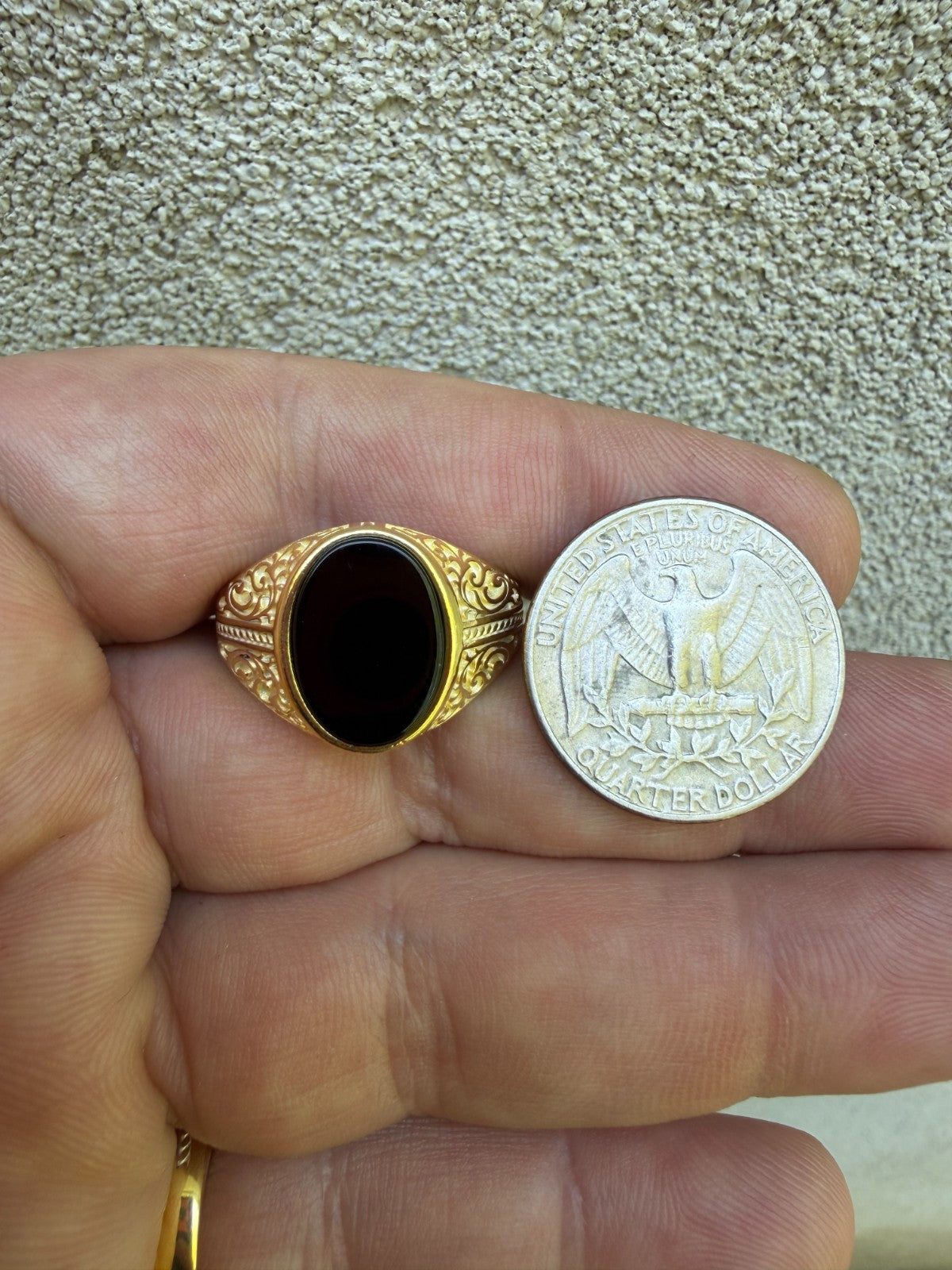 Columbian King Ring - 14k Gold Vermeil 925 Silver - Genuine Black Onyx Stone