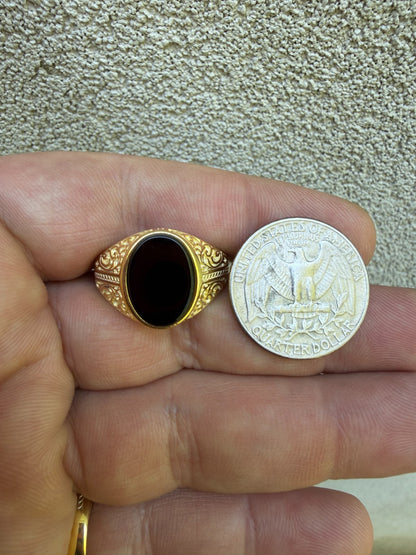 Columbian King Ring - 14k Gold Vermeil 925 Silver - Genuine Black Onyx Stone