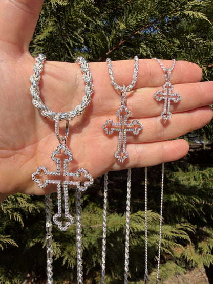 MOISSANITE Gothic Cross Cutout Pendant - 925 Silver - 3 Sizes 1.33"-3"