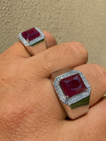 MOISSANITE Cardinal Crown Ring - 925 Silver - Genuine Red Ruby Stone