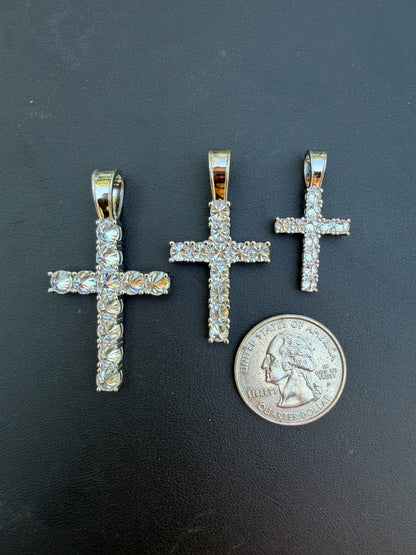 Real 925 Silver Cross Iced Pendant Upside Down Set Reverse MOISSANITE Necklace