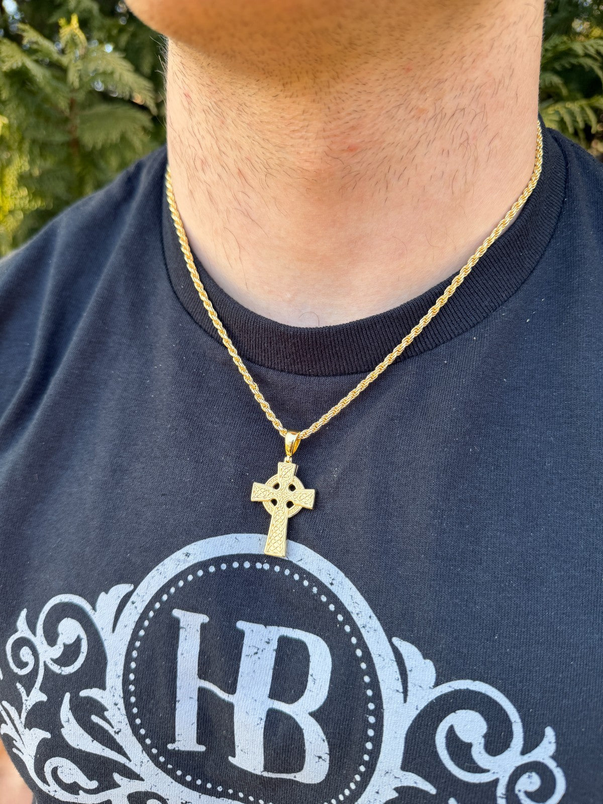 Handmade Viking Celtic Cross Pendant - 14k Gold Vermeil 925 Silver - Medium 1.75"