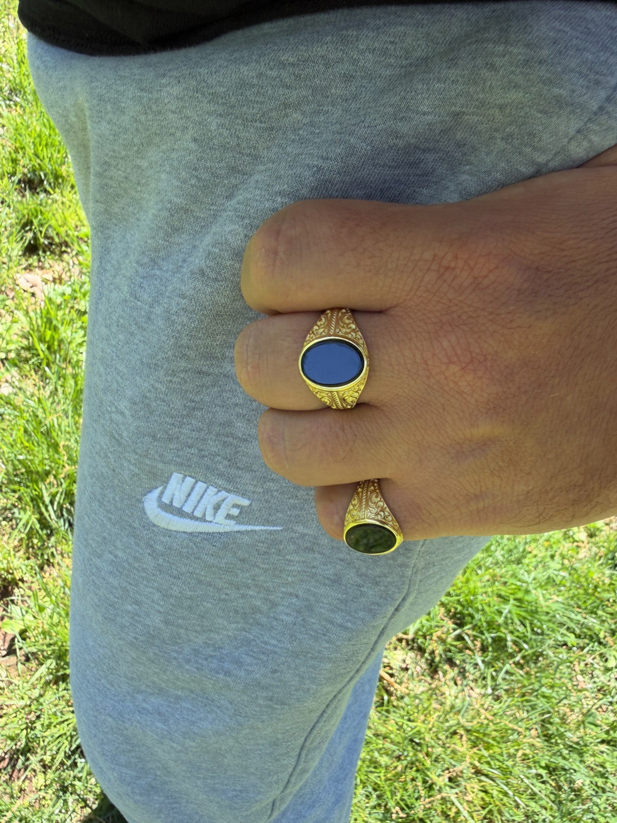 Columbian King Ring - 14k Gold Vermeil 925 Silver - Genuine Black Onyx Stone