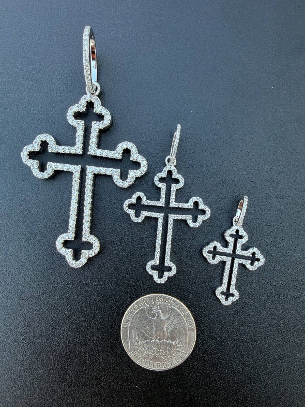 MOISSANITE Gothic Cross Cutout Pendant - 925 Silver - 3 Sizes 1.33"-3"