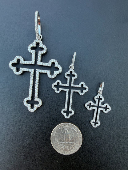 MOISSANITE Gothic Cross Cutout Pendant - 925 Silver - 3 Sizes 1.33"-3"