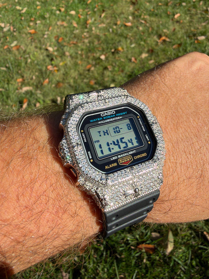 MOISSANITE Real 925 Silver Iced Casio G Shock DW-5600UE Cross Hip Hop Watch