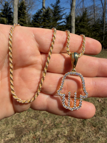 MOISSANITE Hamsa Cutout Pendant - 14k Gold Vermeil 925 Silver - 3 Sizes 1.25"-2.75"