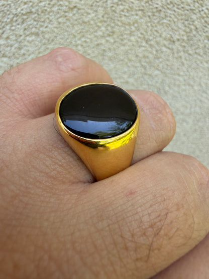 Shadow Boss Ring - 14k Gold Vermeil 925 Silver - Genuine Black Onyx Stone