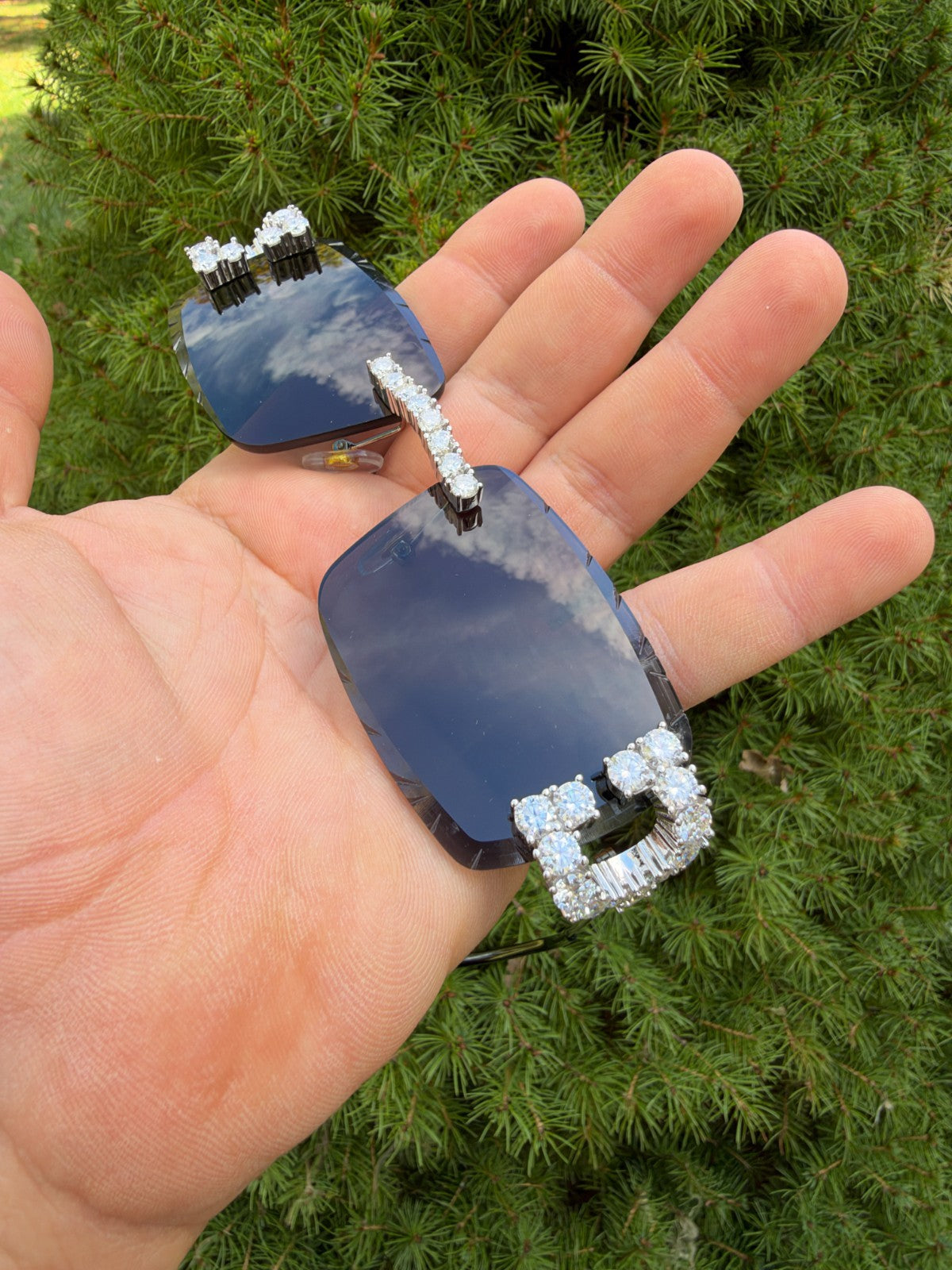MOISSANITE Big Stone 15ct Iced Out Sunglasses - 925 Silver Buffs - Black