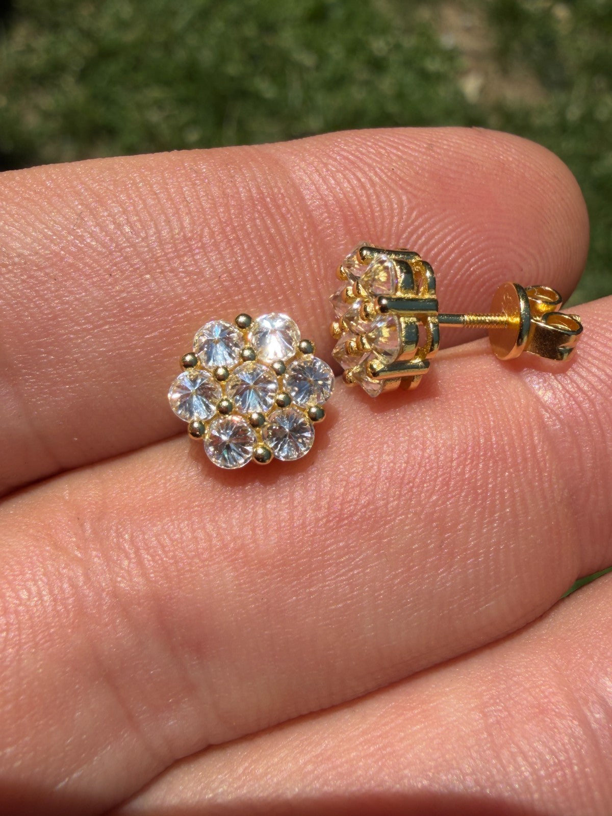 MOISSANITE Upside Down Reverse Set Cluster Iced Out Honeycomb Set Earrings - 14k Gold Vermeil 925 Silver - 6mm -11mm