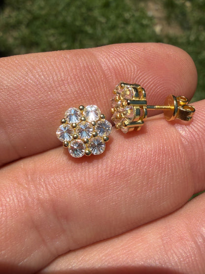 MOISSANITE Upside Down Reverse Set Cluster Iced Out Honeycomb Set Earrings - 14k Gold Vermeil 925 Silver - 6mm -11mm