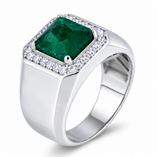 MOISSANITE Cardinal Crown Ring - 925 Silver - Genuine Green Emerald Stone