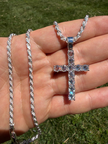Real 925 Silver Cross Iced Pendant Upside Down Set Reverse MOISSANITE Necklace