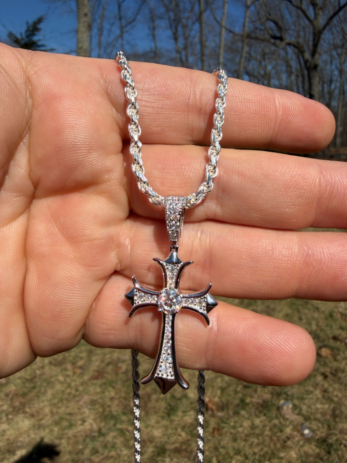 MOISSANITE Hearts Chrome Cross Pendant - 925 Silver - 3 Sizes 1