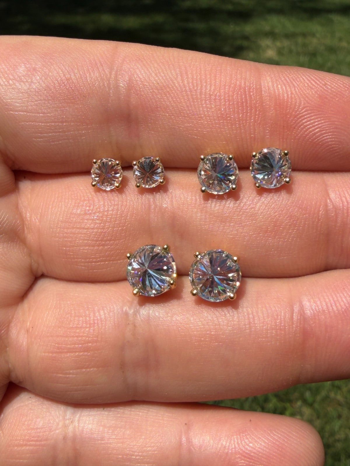 MOISSANITE Upside Down Reverse Set Pushback Stud Earrings - 14k Gold Vermeil 925 Silver - 5mm-8mm - 1-4ct
