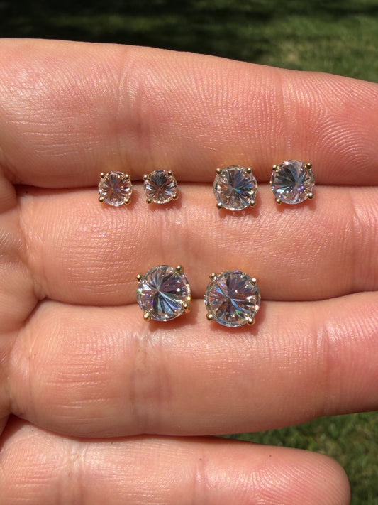 MOISSANITE Upside Down Reverse Set Pushback Stud Earrings - 14k Gold Vermeil 925 Silver - 5mm-8mm - 1-4ct