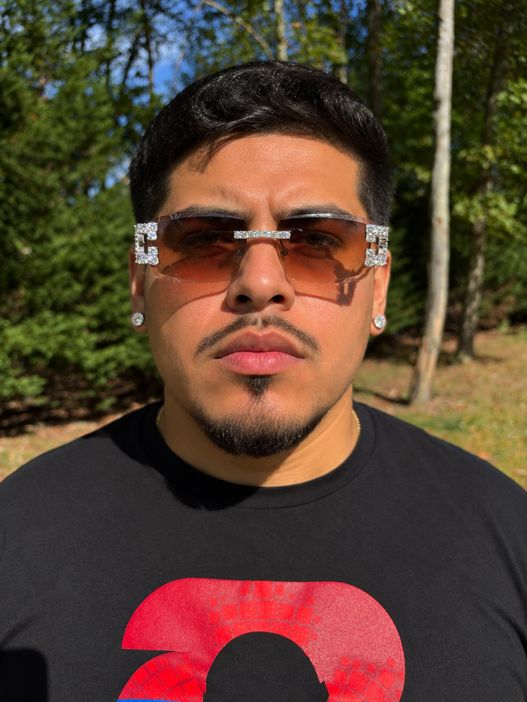 MOISSANITE Big Stone 15ct Iced Out Sunglasses - 925 Silver Buffs - Light Brown