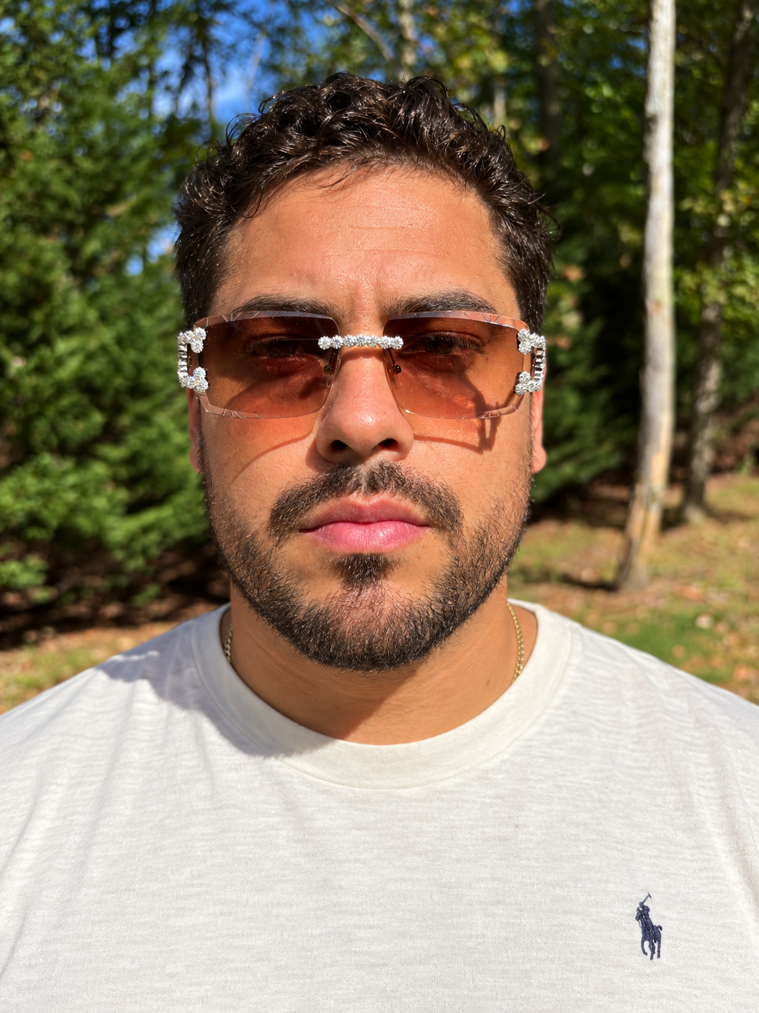 MOISSANITE Cluster Custom Iced Out Sunglasses - 925 Silver Buffs - Light Brown