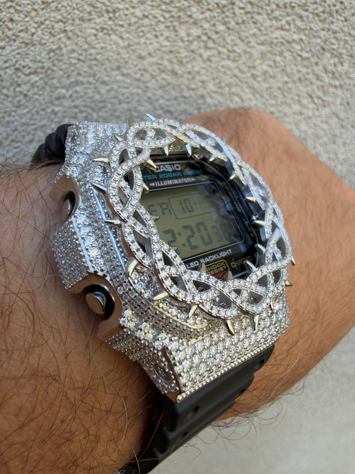 MOISSANITE Real 925 Silver Iced Casio G Shock DW-5600UE Crown of Thorns Watch