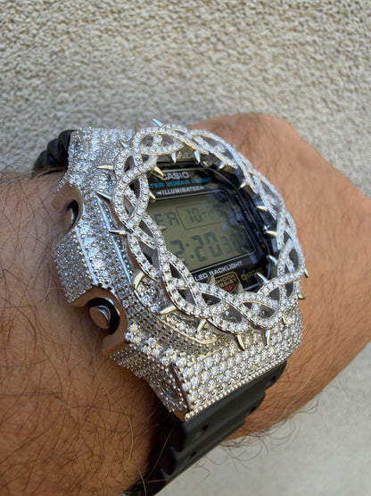 MOISSANITE Real 925 Silver Iced Casio G Shock DW-5600UE Crown of Thorns Watch