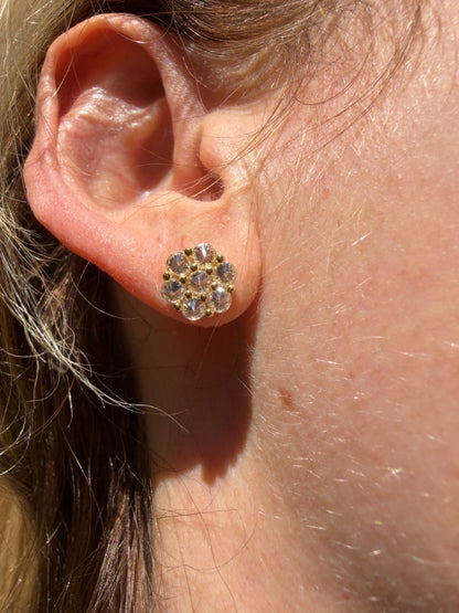 MOISSANITE Upside Down Reverse Set Cluster Iced Out Honeycomb Set Earrings - 14k Gold Vermeil 925 Silver - 6mm -11mm