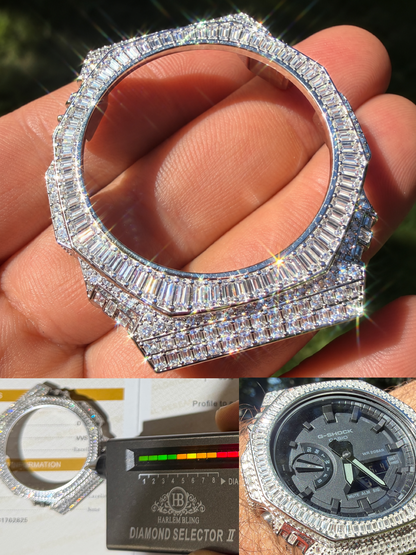 MOISSANITE 925 Silver Iced Baguette BEZEL Kit Ice Out Casio G Shock GA2100 Watch