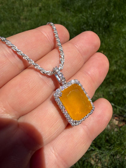 MOISSANITE Royalty Honey Pendant - 925 Silver - Genuine Yellow Sapphire Stone