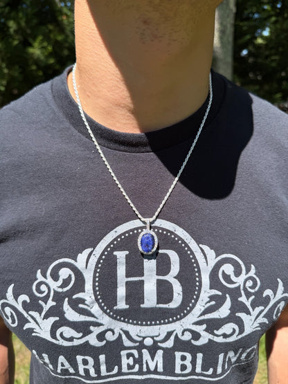MOISSANITE Royalty Midnight Ocean Pendant - 925 Silver - Oval Genuine Blue Sapphire Stone