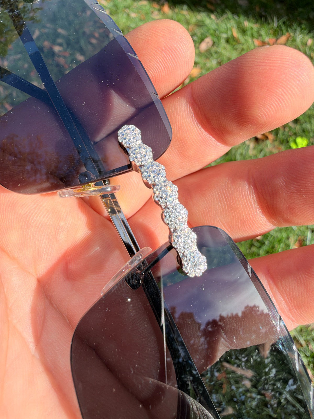 MOISSANITE Cluster Custom Iced Out Sunglasses - 925 Silver Buffs - Black
