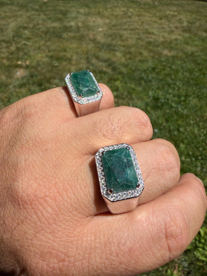 MOISSANITE Fortress Ring - 925 Silver - Genuine Green Emerald Stone
