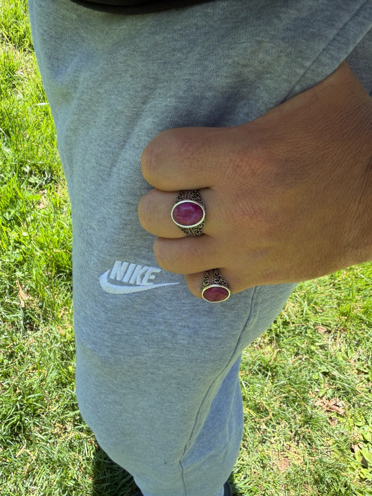 Columbian King Ring - 925 Silver Oxidized - Genuine Red Ruby Stone