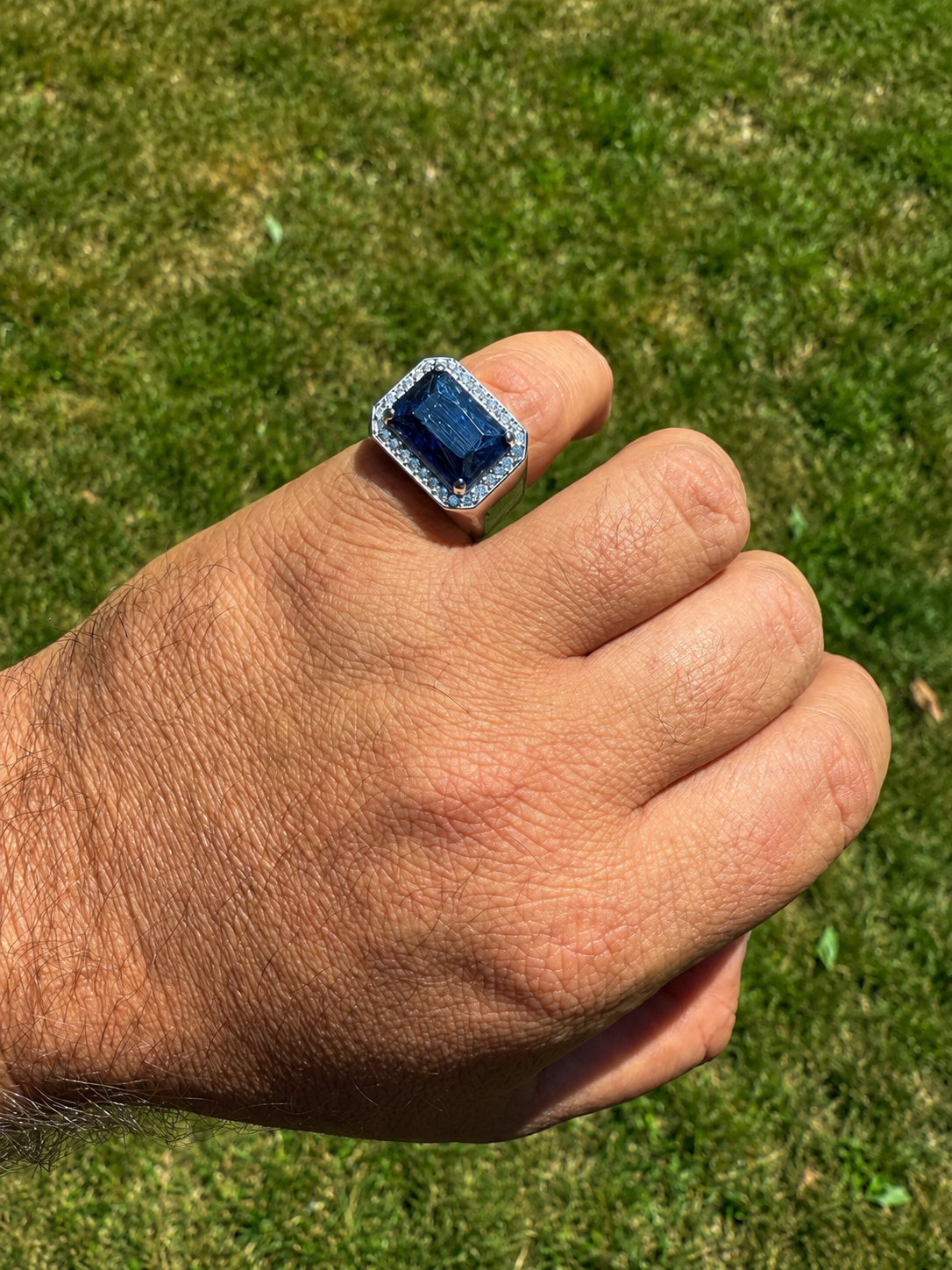 MOISSANITE Fortress Ring - 925 Silver - Genuine Blue Sapphire Stone