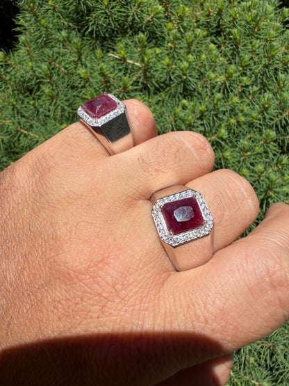 MOISSANITE Cardinal Crown Ring - 925 Silver - Genuine Red Ruby Stone