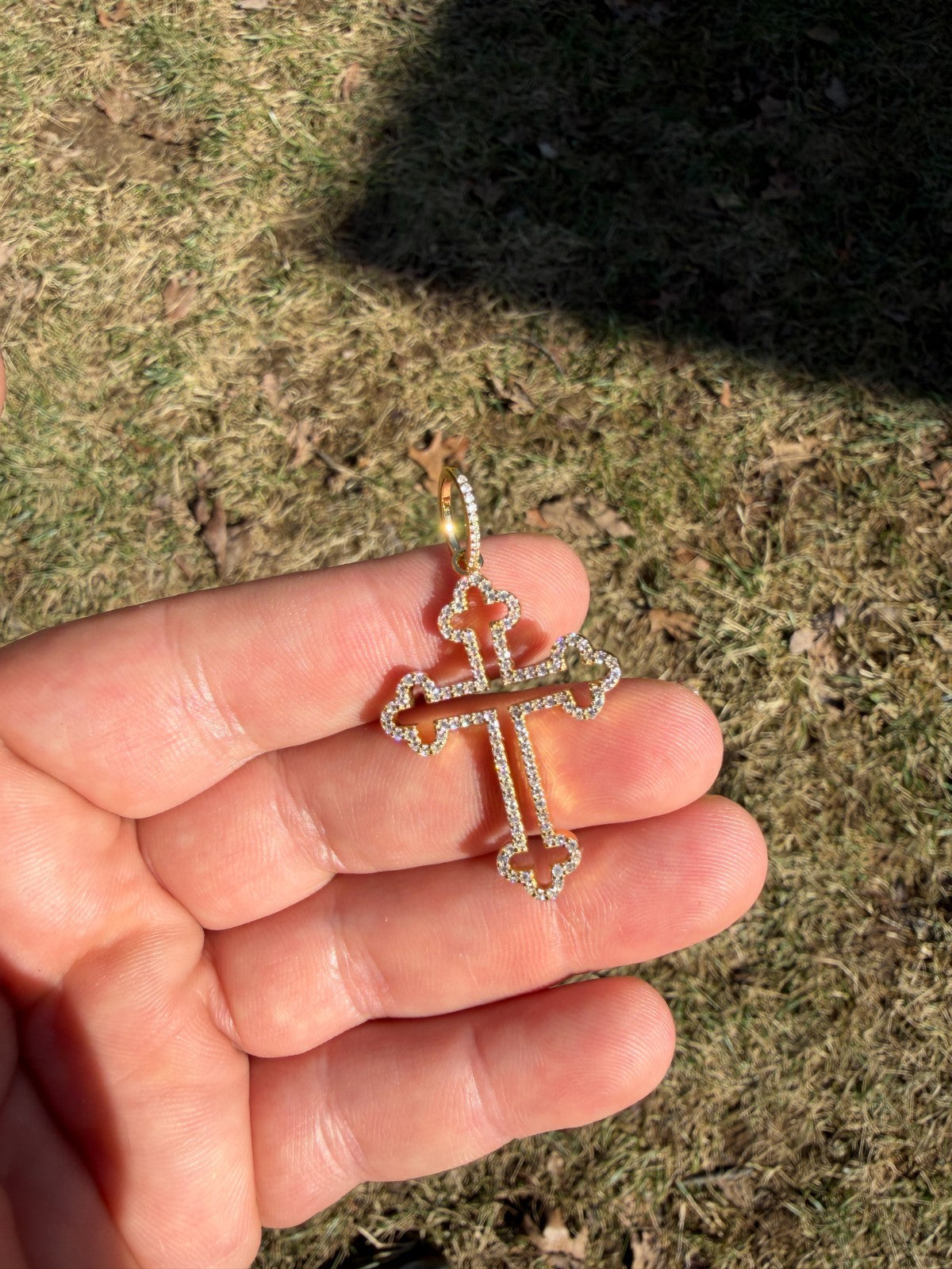 MOISSANITE Gothic Cross Cutout Pendant - 14k Gold Vermeil 925 Silver - 3 Sizes 1.33"-3"
