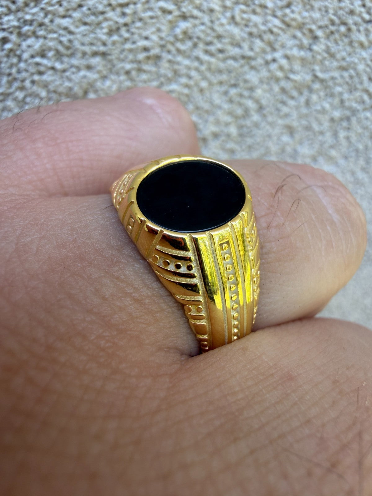 Navajo Tribe Ring - 14k Gold Vermeil 925 Silver - Genuine Black Onyx Stone